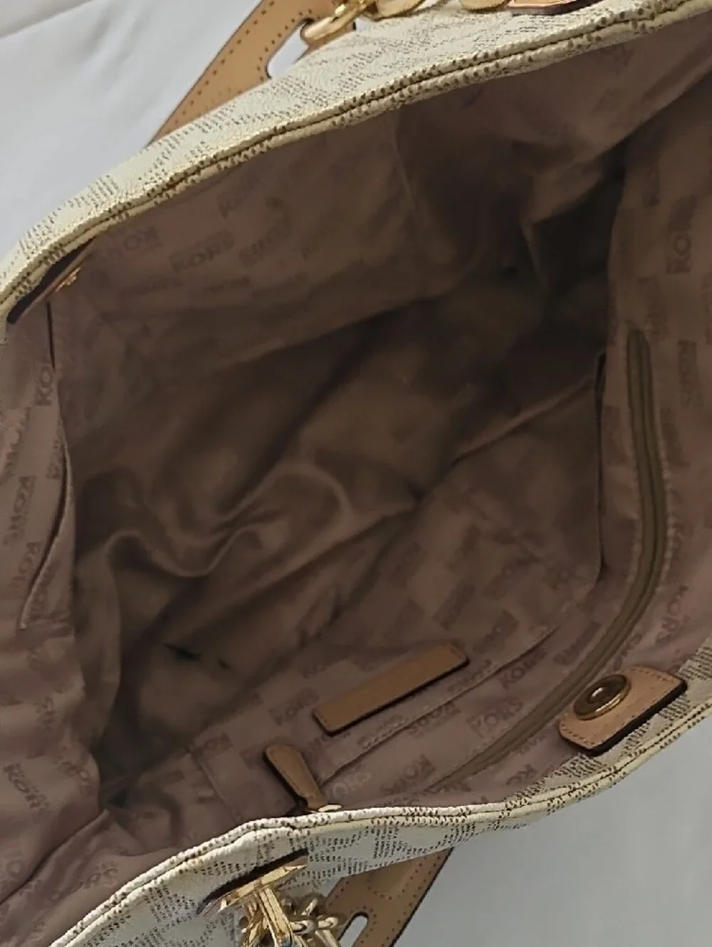 Michael Kors Cream Monogram Hobo Shoulder Bag with Tan Straps